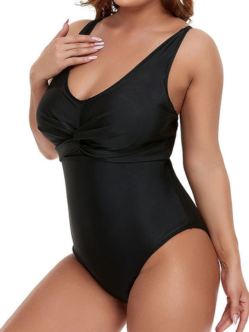 Women's Swimwear One Piece Monokini Bathing Suits Plus Size Swimsuit Tummy Control Ruched Open Back for Big Busts Pure Color Black Blue Wine Padded V Wire Bathing Suits New Vacation Sexy / Modern