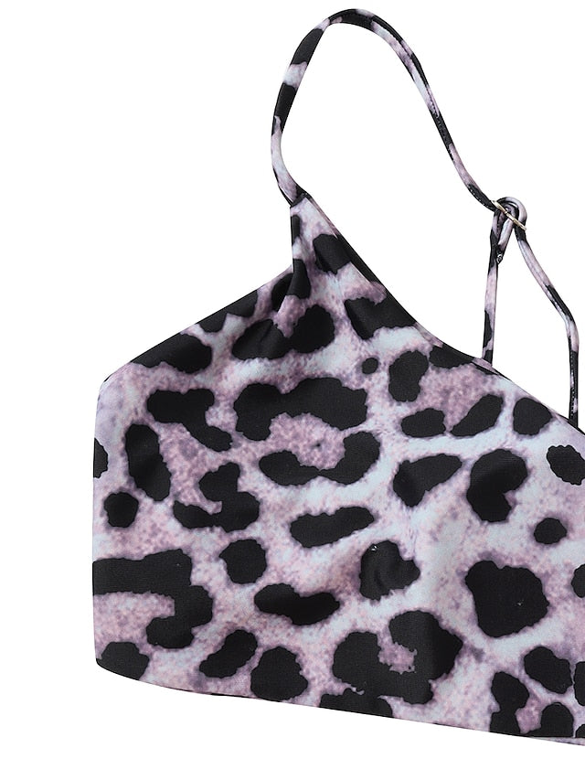 Women's Swimwear Bikini 2 Piece Normal Swimsuit Criss Cross Halter Leopard Print Color Block Black Brown Bathing Suits Sexy Fashion Sexy / New / Padded Bras