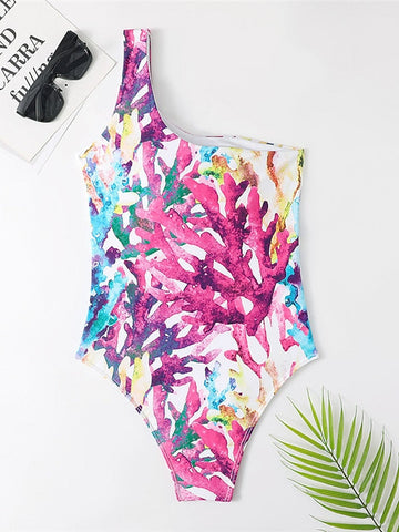 Women's Swimwear One Piece Monokini Normal Swimsuit Tummy Control Open Back Flower Pink Blue Orange Green Bathing Suits New Vacation Floral