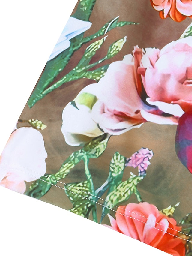 Women's Swimwear Tankini 2 Piece Normal Swimsuit High Waisted Trees / Leaves Floral Print Khaki Padded V Wire Bathing Suits Sports Vacation Sexy / Strap / New / Strap