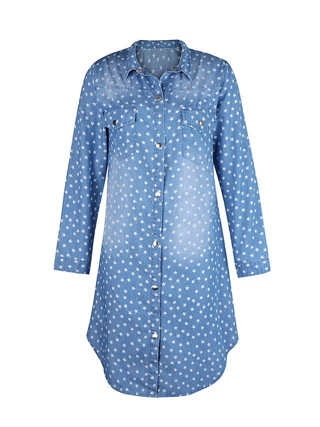 Women's Denim Shirt Dress - Casual Mini with Pockets & Button Collar for Spring & Fall