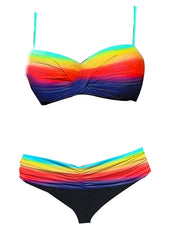 Women's Swimwear Bikini 2 Piece Normal Swimsuit Backless Printing High Waisted string fold over Houndstooth Stripe Green Yellow Rainbow Red Strap Bathing Suits New Vacation Sexy / Modern