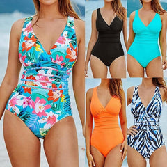 Women's Swimwear One Piece Normal Swimsuit Tummy Control Printing Solid Color Floral Black Navy Blue Royal Blue Blue Sky Blue Bodysuit Bathing Suits Sports Summer