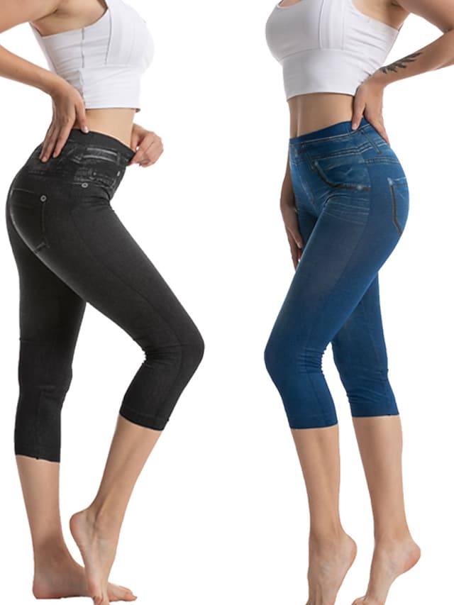 Women's Skinny Jeans Sporty Calf-Length Solid Color Pants