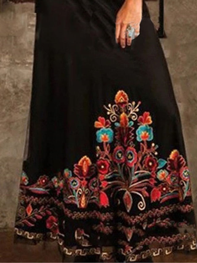 Women's Long Dress Maxi Dress Casual Dress A Line Dress Floral Dress Floral Fashion Bohemian Outdoor Daily Weekend Print 3/4 Length Sleeve Off Shoulder Dress Regular Fit Black Fall Spring