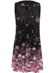 Fashion Shine Floral Print Crew Neck Outdoor Daily Sleeveless Dress For Womens