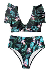 Women's Swimwear Bikini Normal Swimsuit Ruffle 2 Piece Printing Floral Black White Red Green Bathing Suits Sports Beach Wear Summer