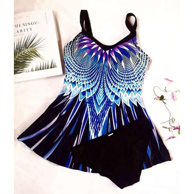spot european and american new sexy gradient feather print folds new foreign trade bikini split swimsuit