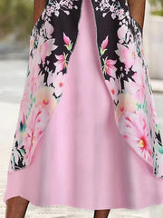 Women's Casual Dress A Line Dress Summer Dress Floral Pocket Fake two piece Crew Neck Midi Dress Fashion Modern Outdoor Daily Half Sleeve Regular Fit Pink Blue Purple Summer Spring Print Dresses