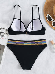 Women's Swimwear Bikini 2 Piece Normal Swimsuit Backless Push Up Printing Striped Black V Wire Bathing Suits New Vacation Sexy / Modern / Strap