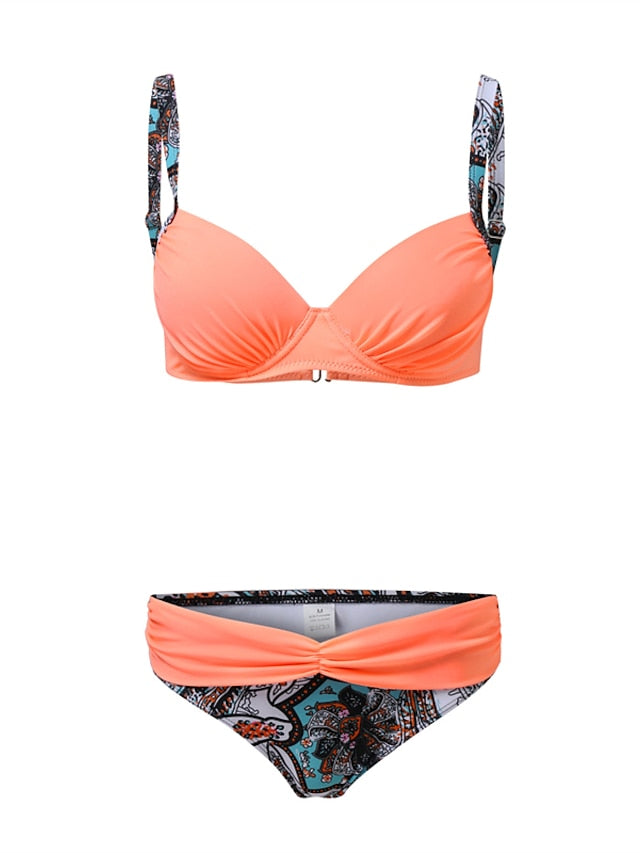 Women's Swimwear Bikini 2 Piece Normal Swimsuit Backless Printing Houndstooth Stripe Light Blue Yellow Pink Red Blue Strap Bathing Suits New Vacation Sexy