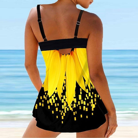 Women's Swimwear Tankini Plus Size Swimsuit Printing Graphic Black Yellow Navy Blue Royal Blue Blue Bodysuit Bathing Suits Sports Summer