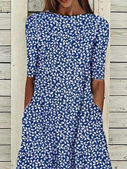 Women's Casual Dress Shift Dress Midi Dress Blue Half Sleeve Floral Loose Spring Summer Crew Neck Basic Print Dresses