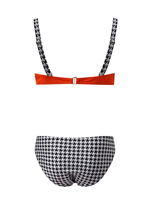 Women's Swimwear Bikini 2 Piece Normal Swimsuit Backless Printing Houndstooth Stripe Light Blue Yellow Pink Red Blue Strap Bathing Suits New Vacation Sexy