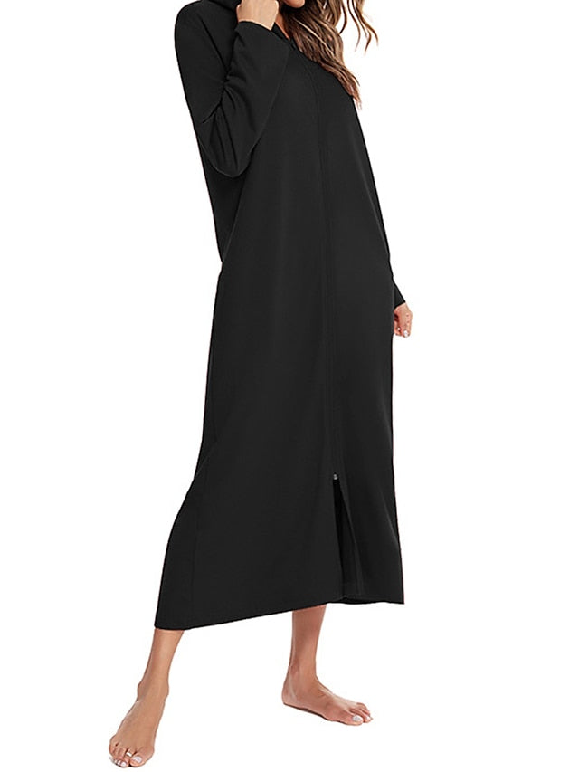 Women's Casual Dress Shift Dress Midi Dress Basic Casual Pocket Solid Color Hooded Home Lounge Black Wine