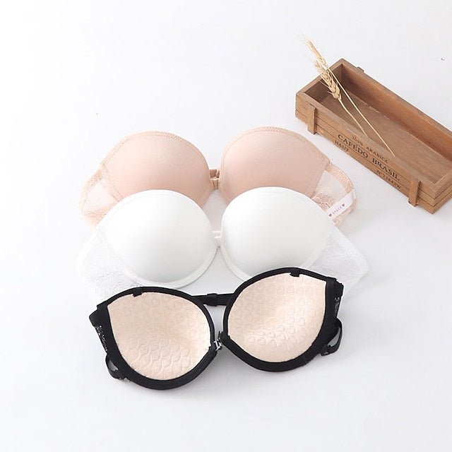 Women's Bras & Bralettes Tube Bra Strapless Demi Cup Solid Color V Neck Stretchy Breathable Invisible Casual Daily Nylon White , 1 PC