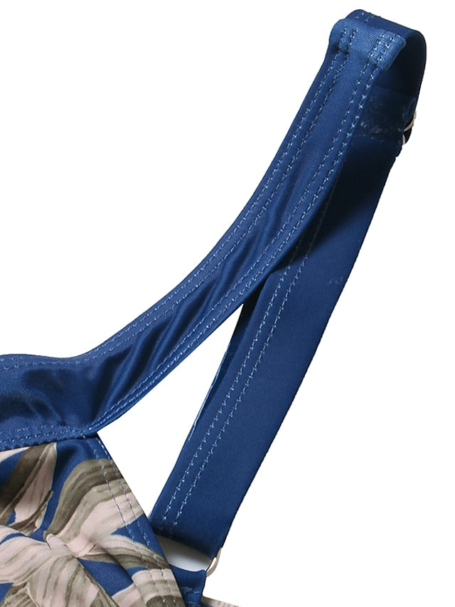 Women's Swimwear One Piece Monokini Bathing Suits Normal Swimsuit Tummy Control Print Blue Padded Strap Bathing Suits Sports Vacation Sexy