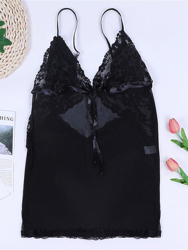 Women's Lace Dress Strap Dress Mini Dress Daily Casual Lace Bow Solid Colored Strap Home Lounge Navy Black