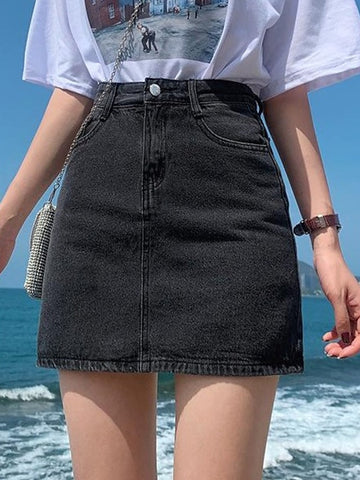Women's A Line Mini Denim Black Blue Grey Skirts Pocket  Street Daily