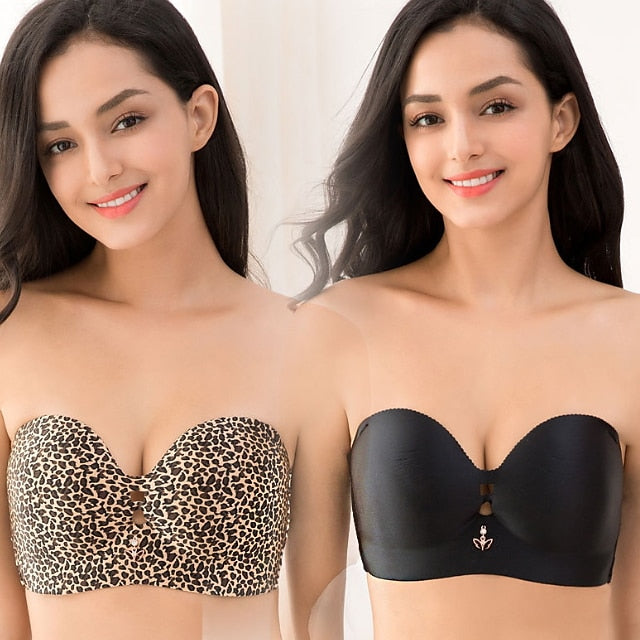 Women Strapless Bra Invisible Breast Lift Up Leopard Slim Seamless Breathable Wireless Brassiere Wrapped Chest