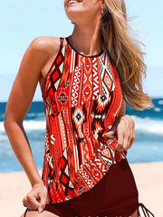 Women's Swimwear Tankini 2 Piece Normal Swimsuit 2 Piece Printing Paisley Floral Sapphire Red Purple Tank Top Bathing Suits Sports Beach Wear Summer