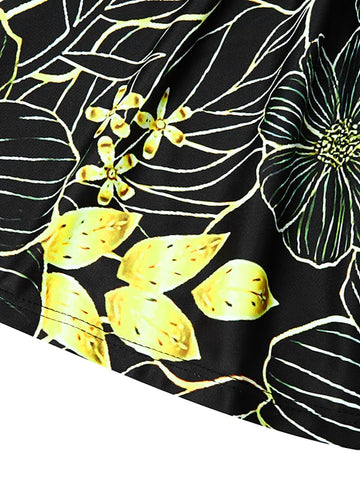 Women's Swimwear Tankini 2 Piece Normal Swimsuit High Waisted Floral Print Golden Black Padded Strap Bathing Suits Sports Vacation Sexy / New