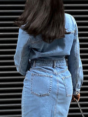 Women's Denim Midi Shirt Dress with Pockets - Long Sleeve A-Line for All Seasons