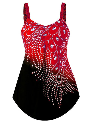 Women's Swimwear Tankini 2 Piece Plus Size Swimsuit for Big Busts Print Leaf Sapphire Blue Yellow Red Rose Red Bathing Suits New Sporty Vacation
