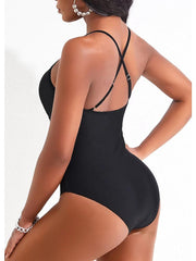 Women's Swimwear One Piece Normal Swimsuit Mesh Patchwork Plain Black Bodysuit Bathing Suits Sports Beach Wear Summer