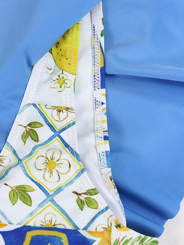 Women's Tankini Monokini Bathing Suit 2-Piece Ruffle Floral Print Padded Strap Pink Blue Retro