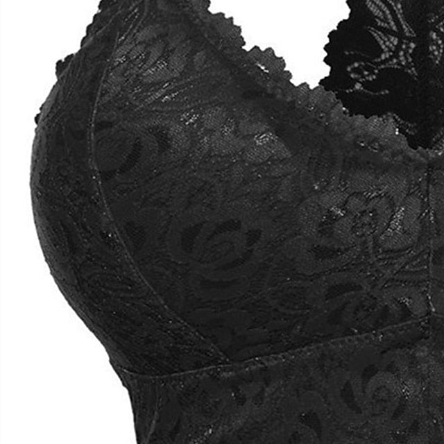 Women's Wireless Bras Fixed Straps Full Coverage V Neck Breathable Lace Pure Color Pull-On Closure Date Casual Daily Nylon Sexy 1PC Black , Bras & Bralettes , 1 PC