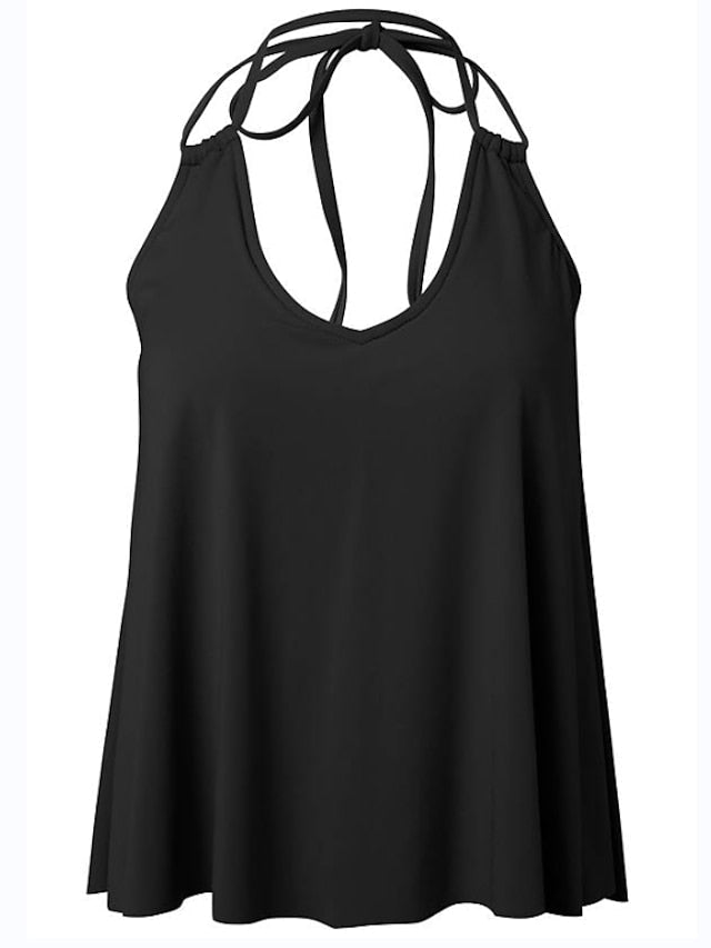 Women's Swimwear Tankini 2 Piece Normal Swimsuit High Waisted Solid Color Black Padded V Wire Bathing Suits Sports Vacation Sexy / New