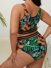 Women's Swimwear Bikini 2 Piece Plus Size Swimsuit Open Back Printing High Waisted Floral Green Blue Purple Red Tank Top V Wire Bathing Suits Sexy Vacation Fashion / Modern / New / Padded Bras