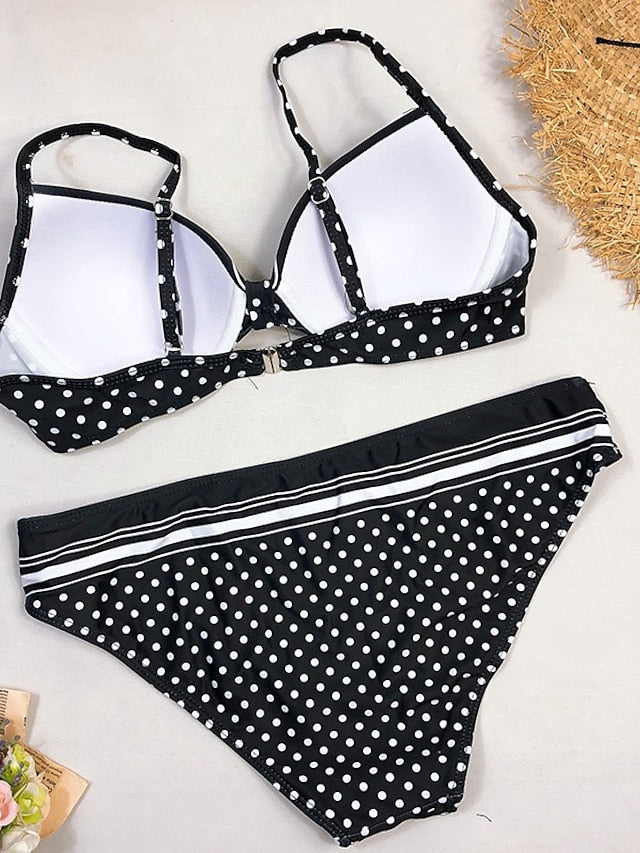 Women's Swimwear Bikini Normal Swimsuit 2 Piece Printing Polka Dot Black Bathing Suits Sports Summer