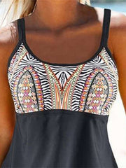 Women's Swimwear Tankini 2 Piece Normal Swimsuit 2 Piece Open Back Printing Geometic Dark Gray Padded Scoop Neck Bathing Suits New Casual Vacation / Sexy / Modern / Strap / Padded Bras / Strap