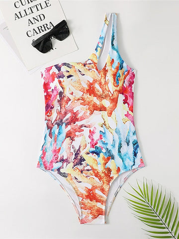 Women's Swimwear One Piece Monokini Normal Swimsuit Tummy Control Open Back Flower Pink Blue Orange Green Bathing Suits New Vacation Floral