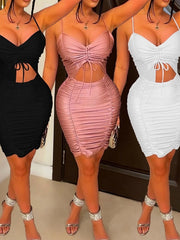 Women's Party Dress Bodycon Black Dress Mini Dress Black White Pink Sleeveless Pure Color Ruched Summer Spring Fall Spaghetti Strap Party Vacation Summer Dress