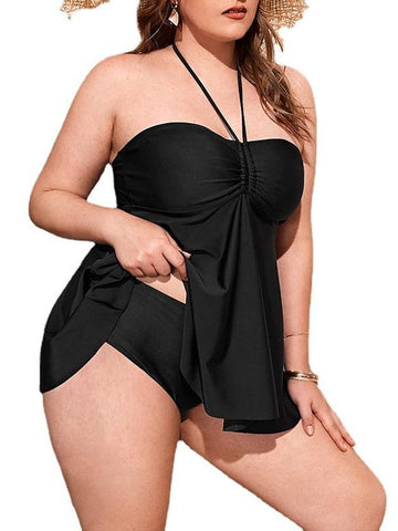 Women's Swimwear Swimdresses Plus Size Swimsuit 2 Piece Plain Black Bathing Suits Sports Beach Wear Summer