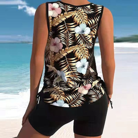 Women's Swimwear Tankini 2 Piece Plus Size Swimsuit Printing Floral Black White Yellow Pink Sky Blue Tank Top Bathing Suits Sports Summer
