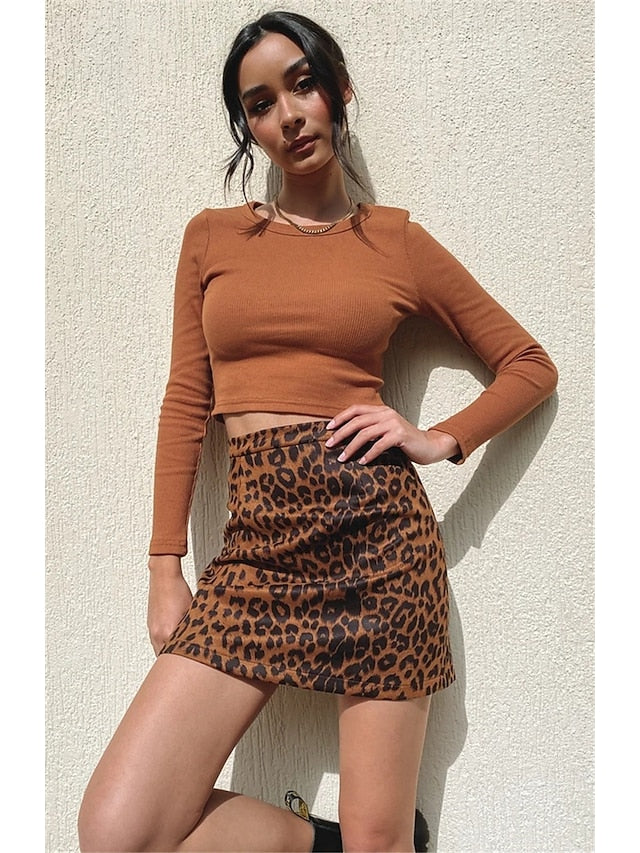 Women's Skirt Bodycon Above Knee Suede Brown Beige Skirts Summer Print Without Lining Basic Streetwear Vacation Valentine's Day
