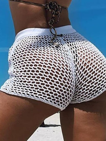 Women's Swimwear Cover Up Swim Shorts Monokini Normal Swimsuit High Waist Short Knit Crochet Hole Bathing Suits Sexy Vacation Neutral