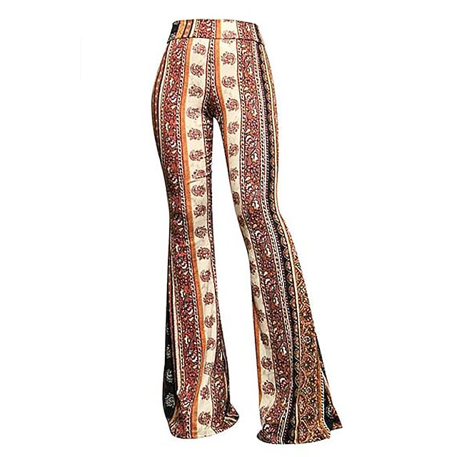 Women's Fashion Flare Chinos Print Comfort Mid Waist Slim Pants