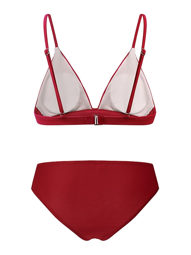 Women's Swimwear Bikini 2 Piece Normal Swimsuit Backless High Waist Solid Color Black Blue Pink Yellow Wine Padded Bathing Suits Sexy Fashion Sexy / New / Padded Bras