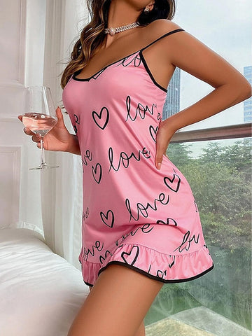 Women's Shift Dress Slip Dress Mini Dress Sexy Cozy Backless Print Heart Strap Home Lounge Pink