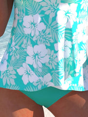 Women's Swimwear Tankini 2 Piece Normal Swimsuit High Waisted Floral Print Leaves Light Blue Floral Padded Strap Bathing Suits Sports Vacation Sexy / New