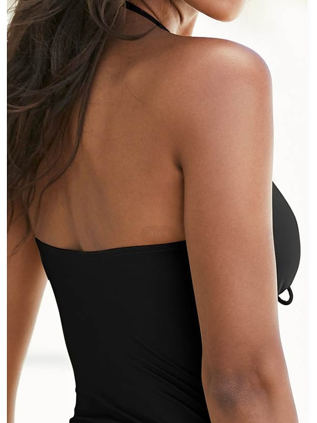 Women's Swimwear 2 Piece Normal Swimsuit Tummy Control Solid Color Black Navy Blue Green Padded Strap Bathing Suits Sports Vacation Sexy