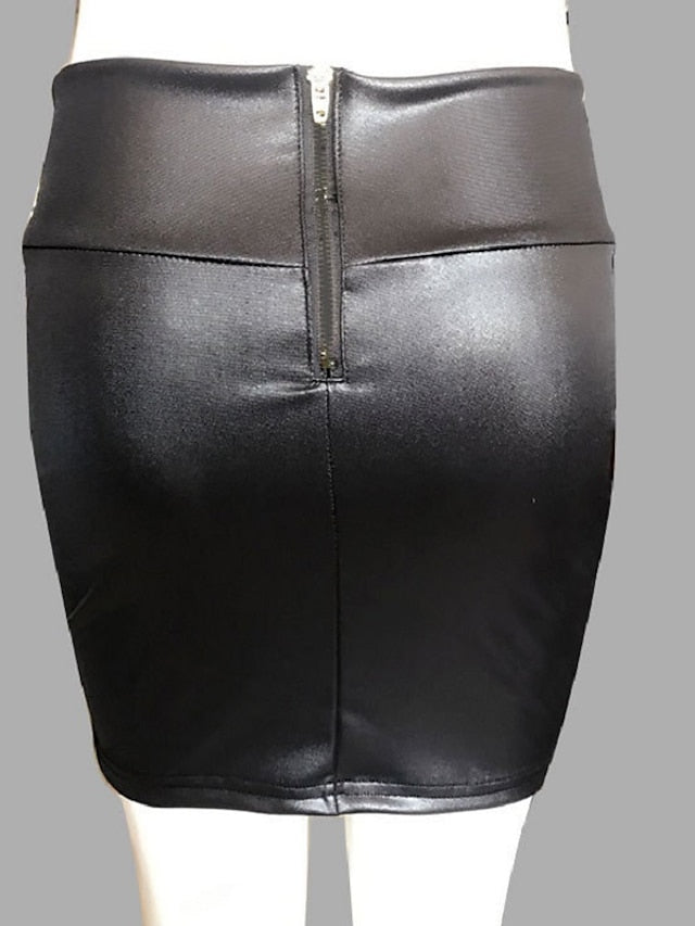 Women's Pencil Bodycon Work Skirts Mini PU Faux Leather Black Red Brown Skirts Spring High Waist Sexy Holiday Nightclub