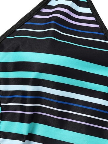 Women's Swimwear Tankini 2 Piece Normal Swimsuit Open Back Cross Color Block Stripe Rainbow Tank