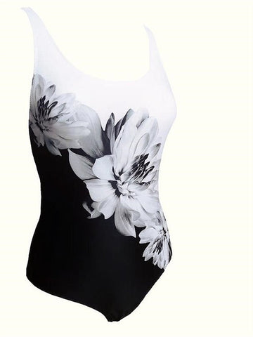 Women's Swimwear One Piece Monokini Bathing Suits Plus Size Swimsuit Open Back Printing High Waisted Floral White Scoop Neck Bathing Suits Sexy Vacation Fashion / Modern / New
