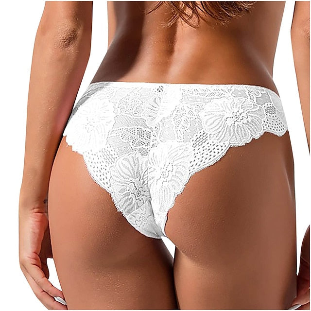 [3 Packs] Women Sexy Thong Panties Full Lace Cute Bowknot Low Waisted Seamless Bikini Briefs Comfy Underwear